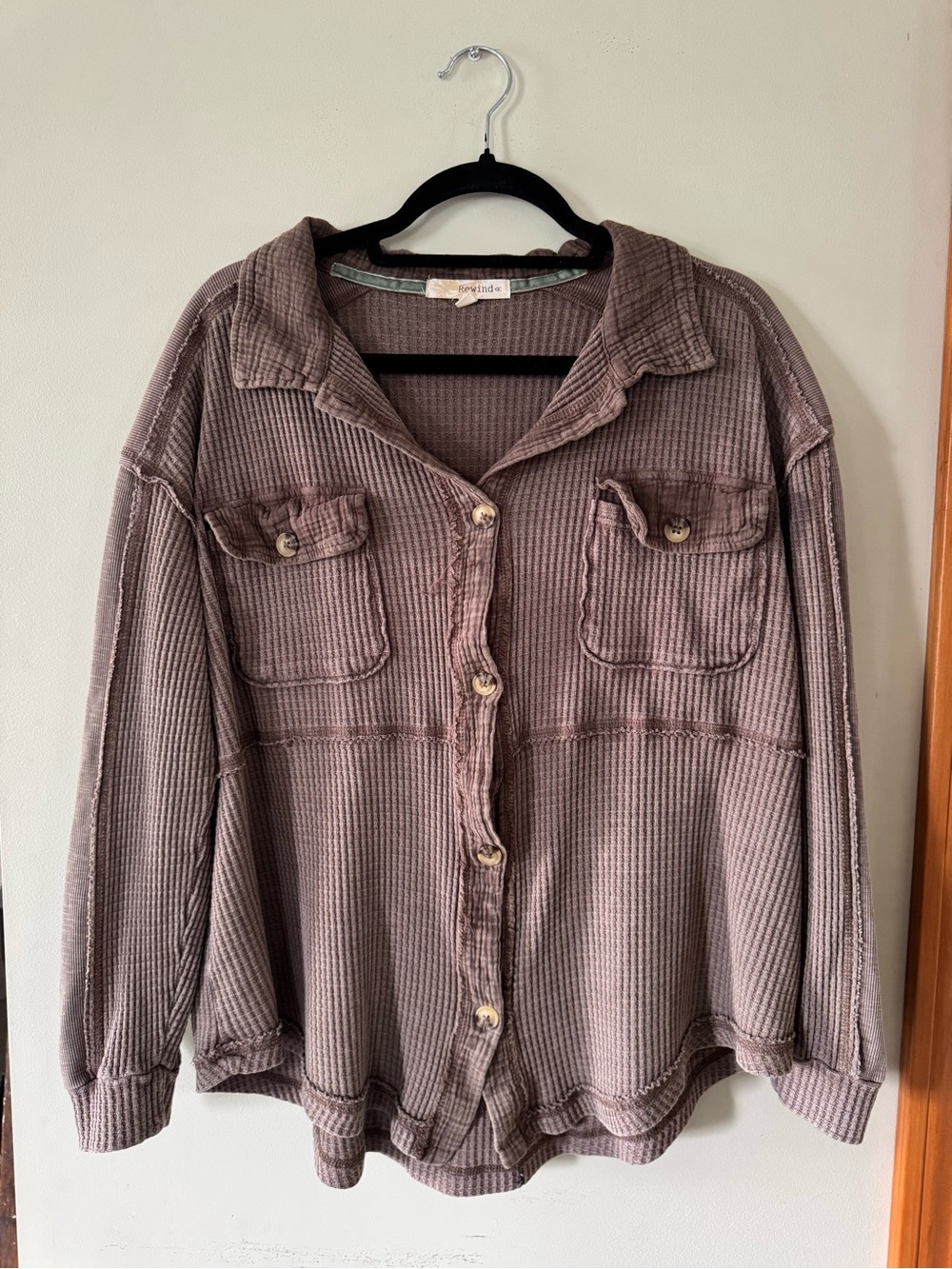 Rewind Mauve Ribbed Button-Down Shirt Jacket